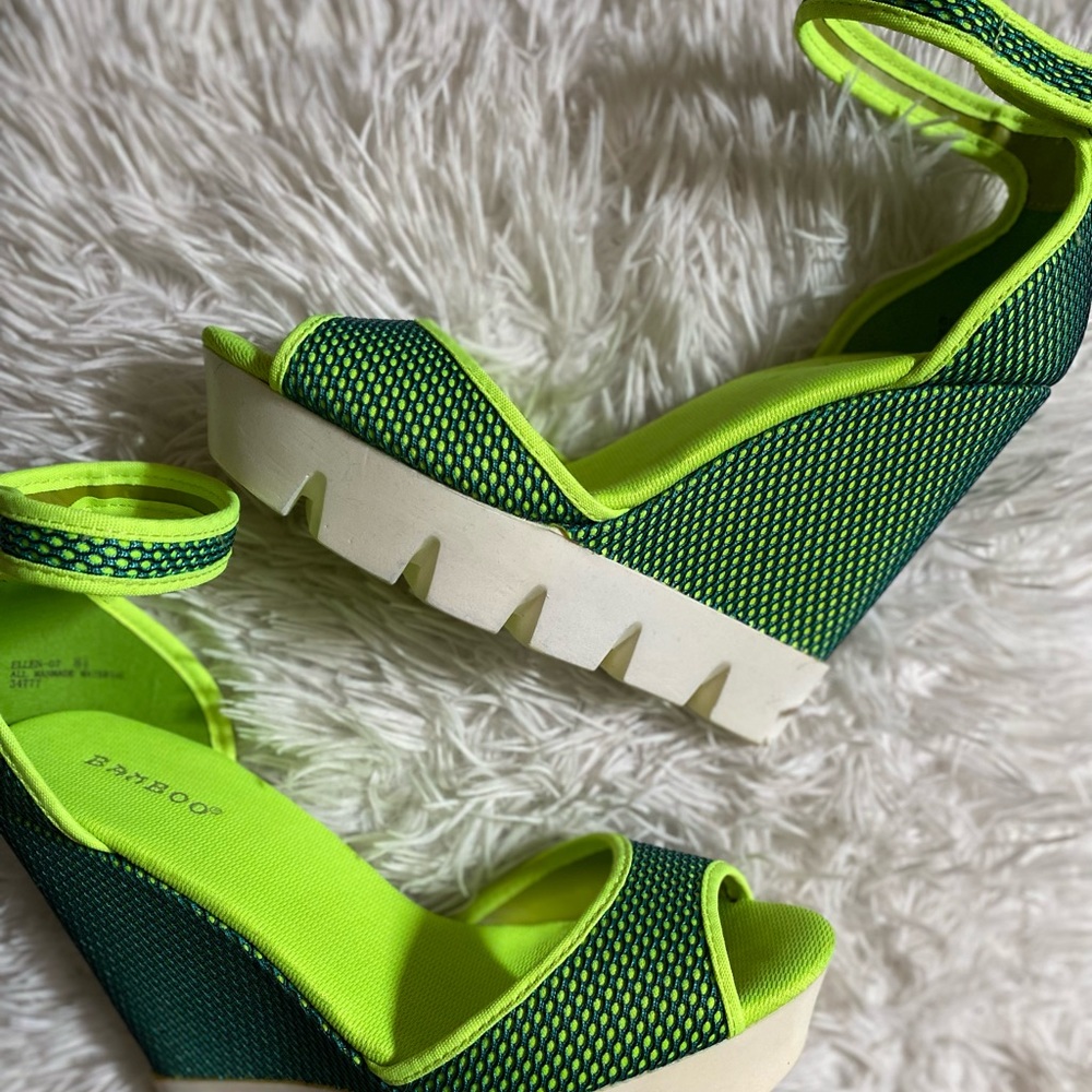 Bright green chunky sole wedge heel